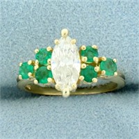 1.5ct TW Marquise Diamond and Emerald Ring in 14K