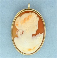 Vintage Large Cameo Pendant or Pin in 14K Yellow G