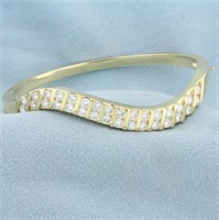 3ct TW Diamond Wave Design Bangle Bracelet in 14K