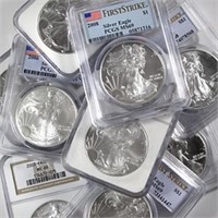 (10) US Silver Eagles- MS 69 PCGS-NGC
