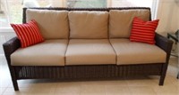 Faux Wicker Three Seat Sofa with Cushions