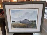 Framed Marsh and Boat Print Signed and Numbered