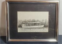 Charcoal Sketch Cypress Tour Boat
