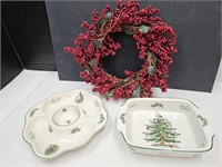 Spode Christmas Dishes & Wreath
