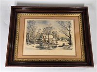 CURRIER & IVES "WINTER IN THE COUNTRY" FRAMED