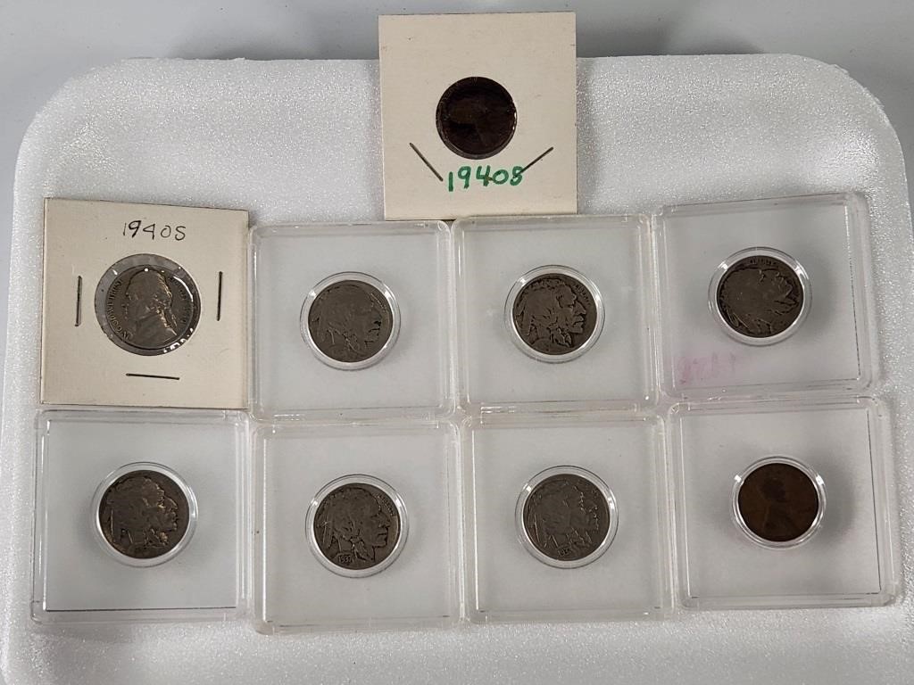 INDIAN HEAD NICKELS, 1940 S LINCOLN PENNY, 1940S K
