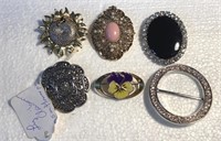 6 Vintage Brooches/Pins