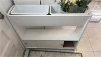 Wooden planter cabinet with contents