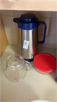 Pyrex measuring cup, Pyrex refrigerator dish with