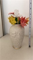 Lenox cardinals vase with glass flowers