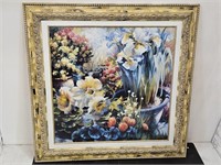 Large Antique Frame with Floral Art 44 x 44"