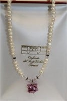 17" Pearl Necklace w/ handmade glass pendant