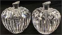 (2) WATERFORD CRYSTAL APPLE PAPERWEIGHTS, SIGNED