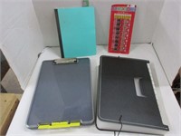 File, folding clipboard, notebook & pencils