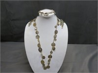 Gold Coin Necklace Bracelet and Earing Jewelry Set