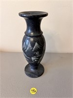 Black Marble Etched Vase 8"T