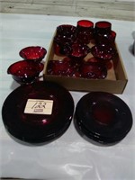 SET OF RED COLORED GLASSWARE