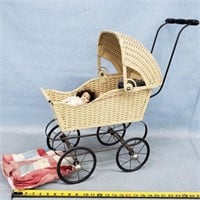 24" Tall Baby Buggy w/ Vintage Dolls
