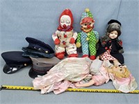 2- Vintage Clowns, Dolls, & 3- Hats