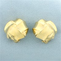 Woven Design Button Earrings in 14k Yellow gold
