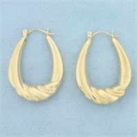 Twisting Design Oval Hoop Earrings in 14k Yellow G