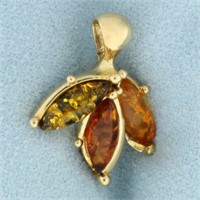 Amber Leaf Design Pendant in 14k Yellow Gold