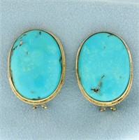 Large Turquoise Statement Clip On Earrings in 14k