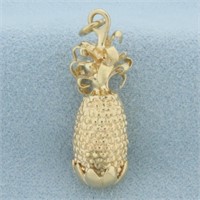 3D Pineapple Pendant or Charm in 14k Yellow Gold
