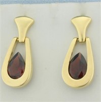 Garnet Dangle Earrings in 14k Yellow Gold