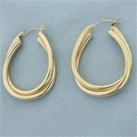 Double Tube Oval Hoop Earrings in 14k Yellow Gold