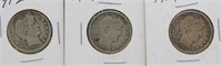 (3) Barber Silver Quarters. Dates Include 1909-D,