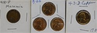 1953-P, D, S Wheat Cents, 1918 Masonic Wheat