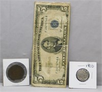 1864 Foreign Coin, 1930 Buffalo Nickel, 1953-A $5