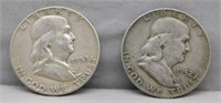 (2) Franklin Silver Half Dollars.