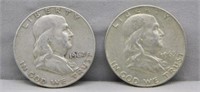 (2) Franklin Silver Half Dollars.