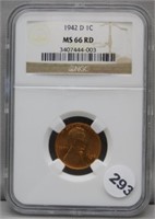 1942-D NGC MS66RD Wheat Cent.