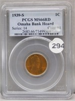 1939-S Omaha Bank Hoard PCGS MS66RD Wheat Cent.