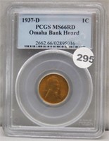 1937-D Omaha Bank Hoard PCGS MS66Rd Wheat Cent.