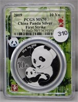 2019 PCGS MS70 10 YN China Panda Silver.