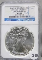 2016 West Point NGC MS69 Silver Eagle.