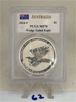 2014-P AUSTRALIA 1oz Silver Round Eagle MS70 PCGS