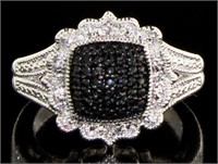 Genuine Elegant Black & White Diamond Ring