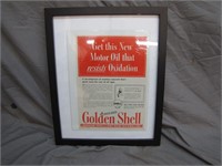 1946 Framed Golden Shell Motor Oil Advertisement