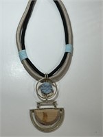 CORD WITH BLUE STONE AND WOOD NECKLACE