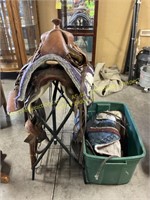 Horse Saddle/ blankets & tote with horse items