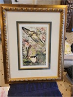Double butterflies framed picture in antique gold