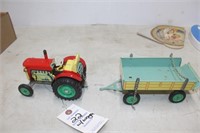 Vintage Toy Tractor and Wagon