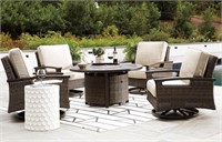 ASHLEY PARADISE TRAIL OUTDOOR FIRE PIT & 4 STOOLS