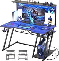 LED  Gaming Computer Desk with Shelves