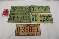 Lot of 5 North Carolina 1970s License Plates